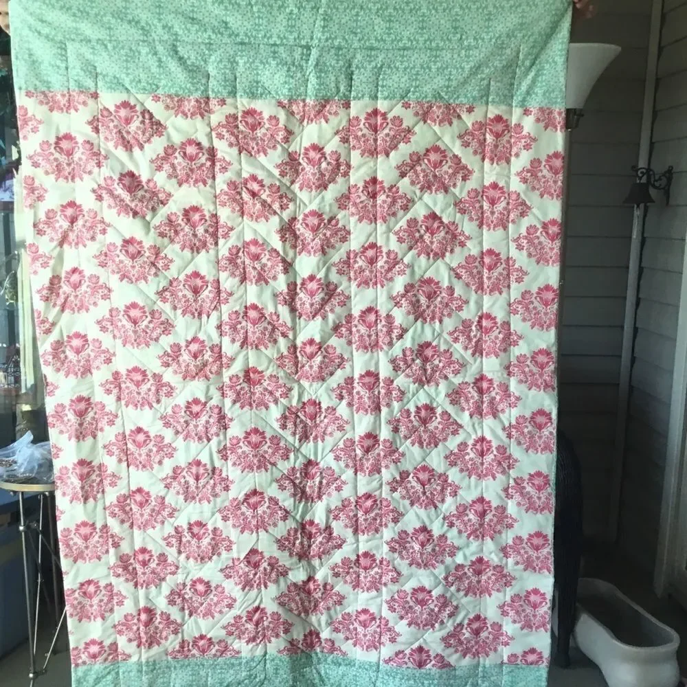 Handmade Quilt. Spring Pinks and Greens Braided